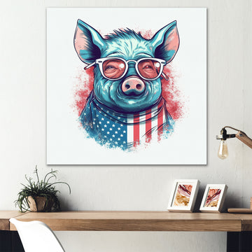 Blue Red Pig With Sunglasses - Pig Living Room Wall Art